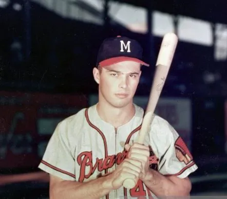EDDIE MATHEWS Milwaukee Braves 1955 Away Majestic Throwback Baseball Jersey 