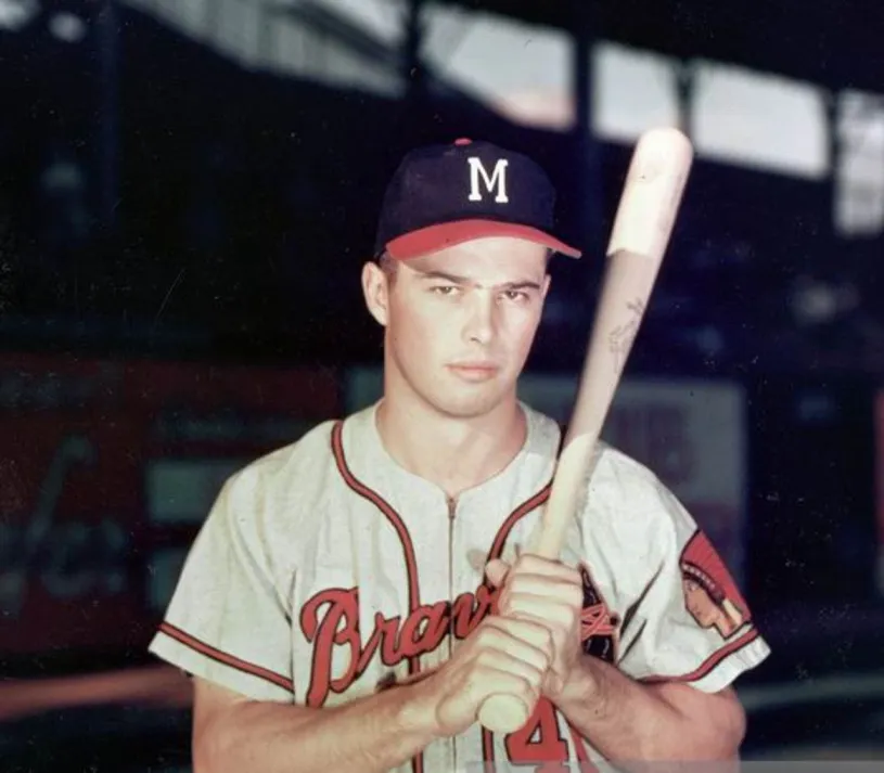 EDDIE MATHEWS Milwaukee Braves 1955 Away Majestic Throwback Baseball Jersey 