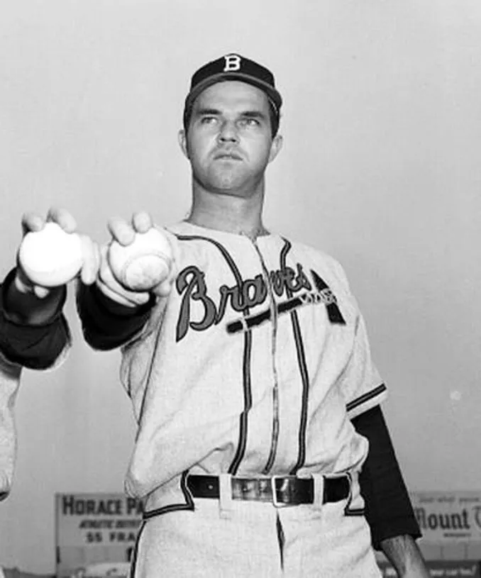 JOHNNY SAIN Boston Braves 1950 Away Majestic Throwback Baseball Jersey 