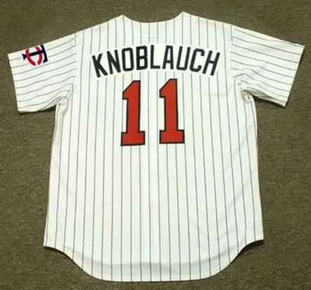 CHUCK KNOBLAUCH Minnesota Twins 1991 Majestic Throwback Home Baseball Jersey 