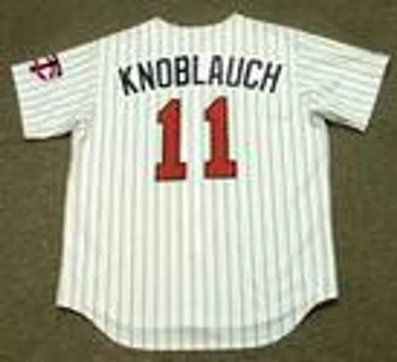 CHUCK KNOBLAUCH Minnesota Twins 1991 Majestic Throwback Home Baseball Jersey 