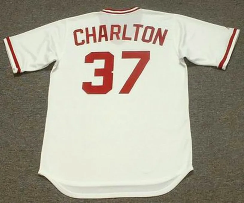 NORM CHARLTON Cincinnati Reds 1990 Majestic Cooperstown Home Baseball Jersey 
