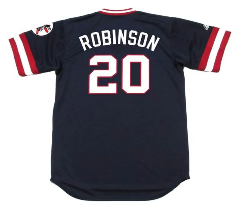 FRANK ROBINSON Cleveland Indians 1975 Away Majestic Throwback Baseball Jersey 