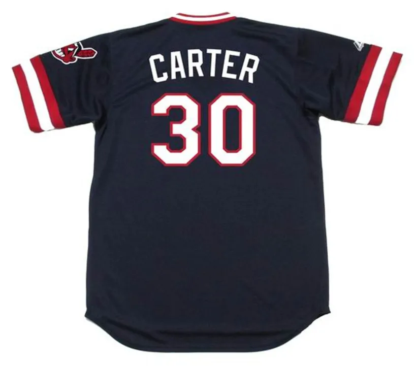 JOE CARTER Cleveland Indians 1984 Majestic Cooperstown Throwback Away Jersey 