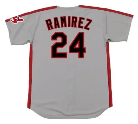 MANNY RAMIREZ Cleveland Indians 1993 Majestic Throwback Away Baseball Jersey 