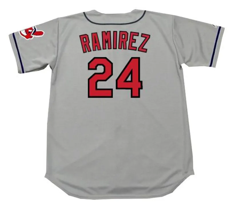 MANNY RAMIREZ Cleveland Indians 1997 Away Majestic Baseball Throwback Jersey 