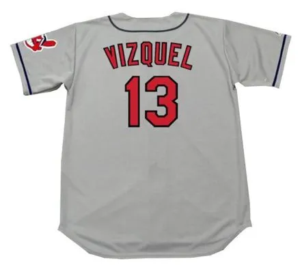OMAR VIZQUEL Cleveland Indians 1997 Majestic Throwback Away Baseball Jersey 