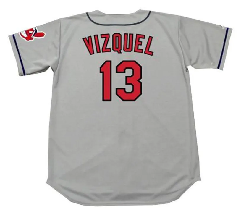 OMAR VIZQUEL Cleveland Indians 1997 Majestic Throwback Away Baseball Jersey 