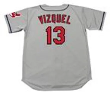 OMAR VIZQUEL Cleveland Indians 1997 Majestic Throwback Away Baseball Jersey 