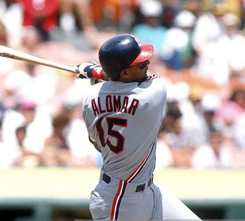 SANDY ALOMAR Cleveland Indians 1993 Majestic Throwback Away Baseball Jersey 
