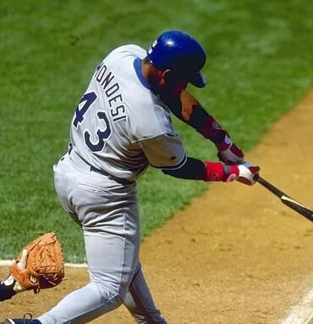 RAUL MONDESI Los Angeles Dodgers 1997 Away Majestic Baseball Throwback Jersey 