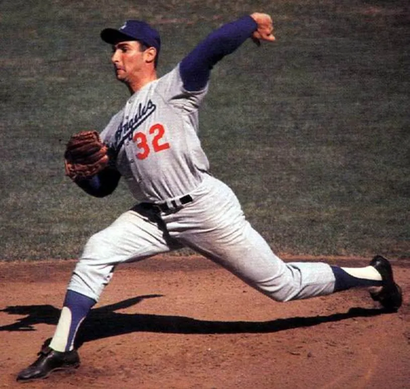 SANDY KOUFAX Los Angeles Dodgers 1965 Away Majestic Baseball Throwback Jersey 