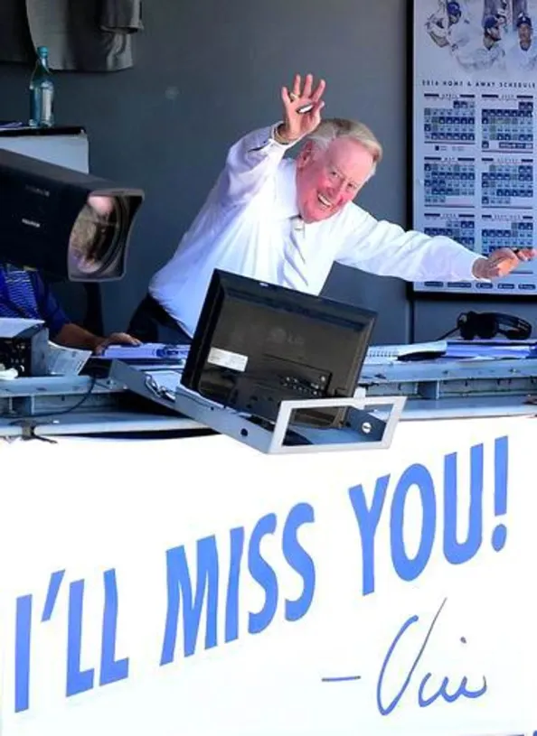 VIN SCULLY Los Angeles Dodgers 1980’s Away Majestic Baseball Throwback Jersey 