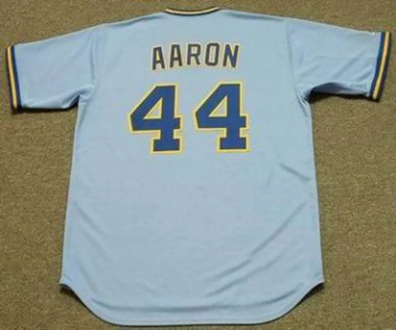 HANK AARON Milwaukee Brewers 1975 Majestic Cooperstown Throwback Away Jersey 