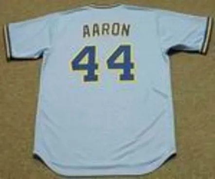 HANK AARON Milwaukee Brewers 1975 Majestic Cooperstown Throwback Away Jersey 
