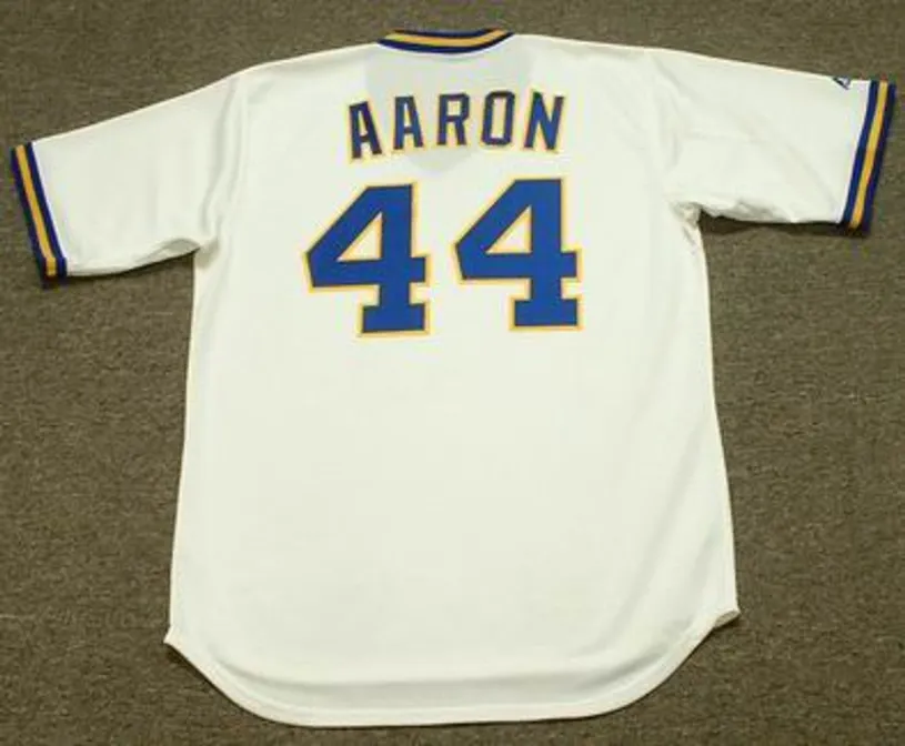 HANK AARON Milwaukee Brewers 1975 Majestic Cooperstown Throwback Home Jersey 