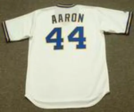 HANK AARON Milwaukee Brewers 1975 Majestic Cooperstown Throwback Home Jersey 
