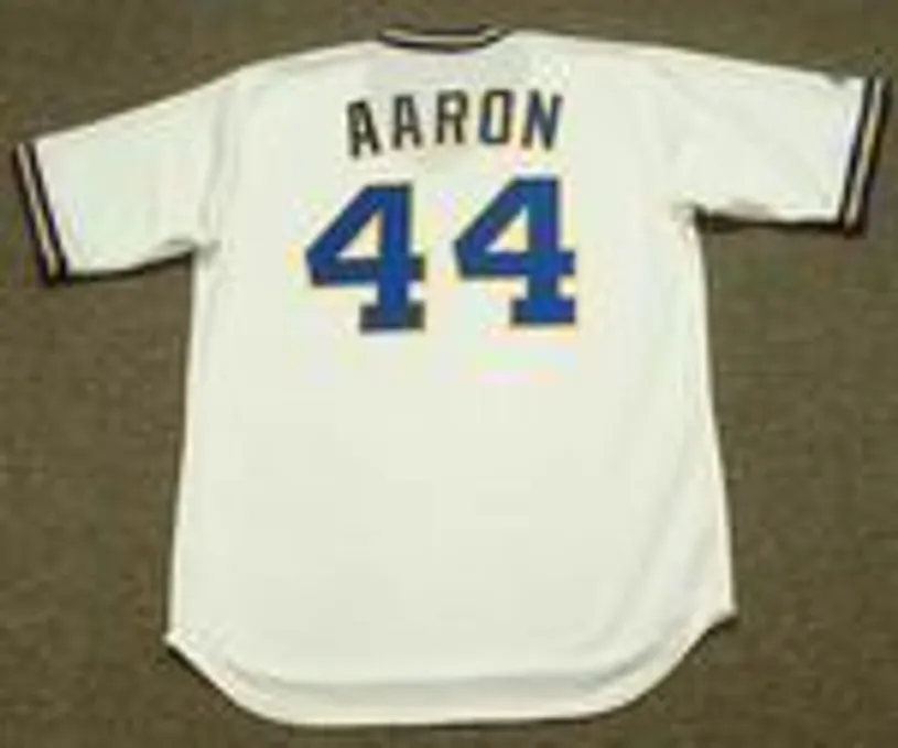 HANK AARON Milwaukee Brewers 1975 Majestic Cooperstown Throwback Home Jersey 