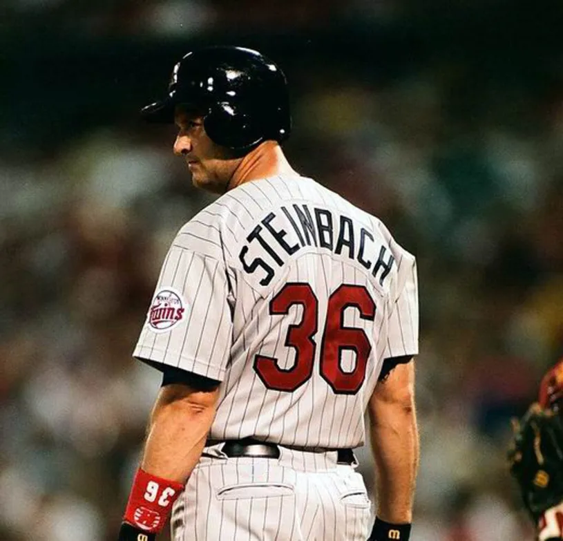 TERRY STEINBACH Minnesota Twins 1997 Majestic Throwback Away Baseball Jersey 
