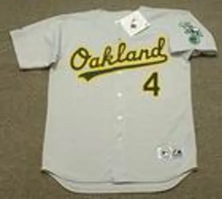 MIGUEL TEJADA Oakland Athletics 2002 Away Majestic Throwback Baseball Jersey 