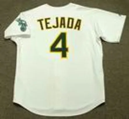 MIGUEL TEJADA Oakland Athletics 2002 Home Majestic Baseball Throwback Jersey 