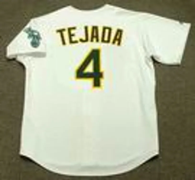 MIGUEL TEJADA Oakland Athletics 2002 Home Majestic Baseball Throwback Jersey 