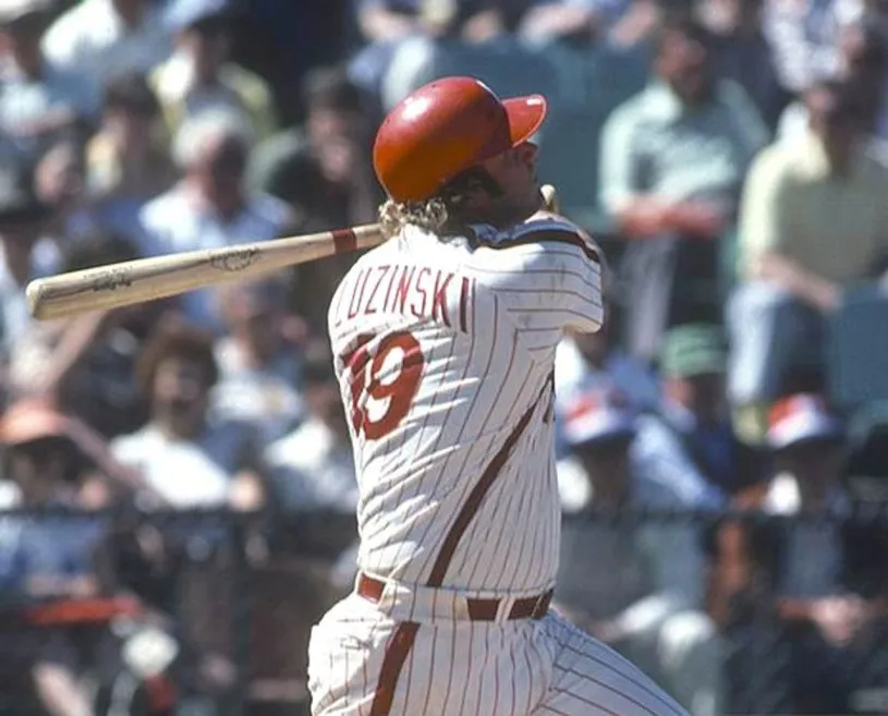 GREG LUZINSKI Philadelphia Phillies 1980 Majestic Cooperstown Throwback Home Baseball Jersey 