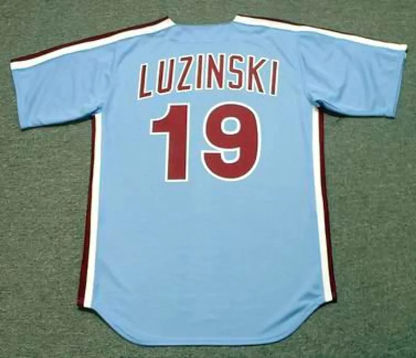 GREG LUZINSKI Philadelphia Phillies 1980 Majestic Throwback Away Baseball Jersey 