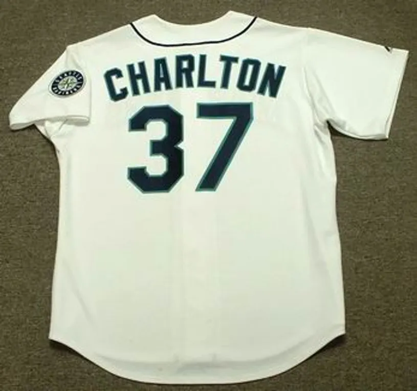 NORM CHARLTON Seattle Mariners 1997 Majestic Throwback Home Baseball Jersey 