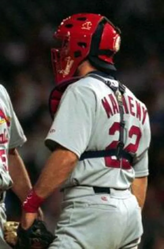 MIKE MATHENY St. Louis Cardinals 2000 Majestic Cooperstown Throwback Away Jersey 