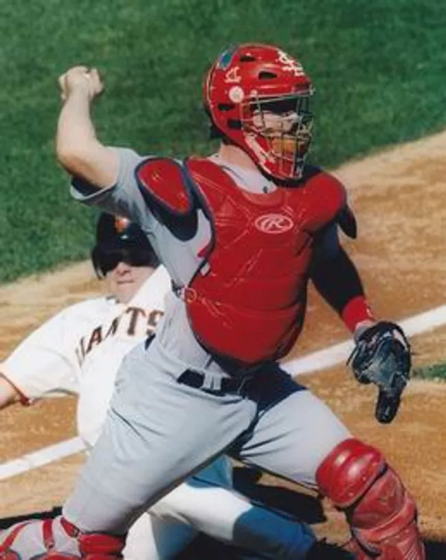 MIKE MATHENY St. Louis Cardinals 2000 Majestic Cooperstown Throwback Away Jersey 