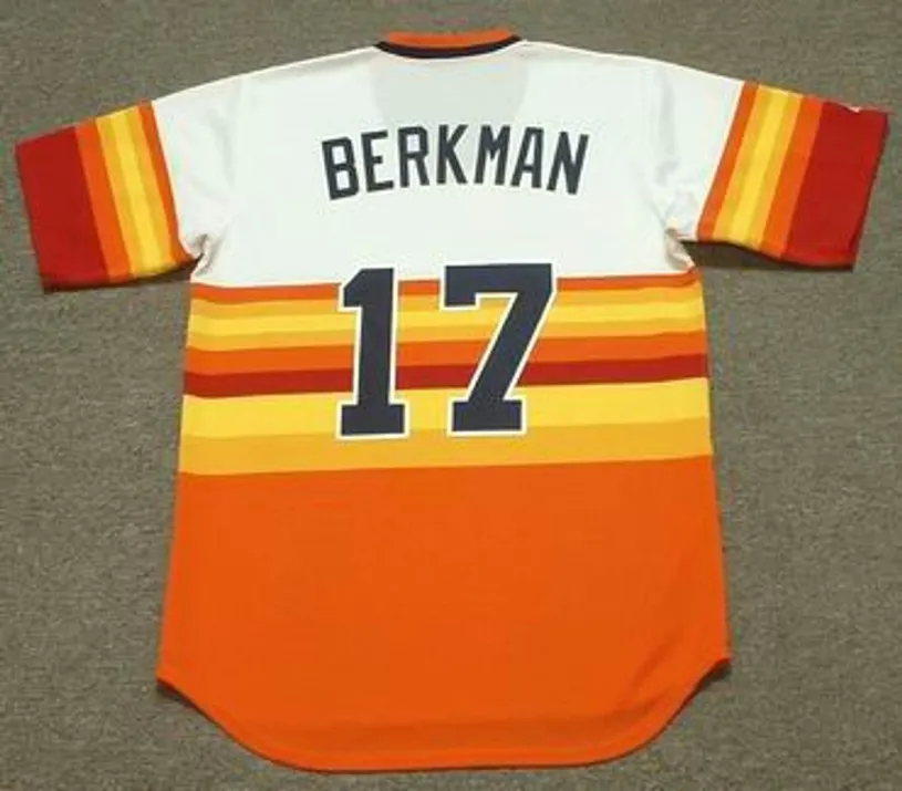 LANCE BERKMAN Houston Astros Majestic 1980’s Cooperstown Throwback Baseball Jersey 