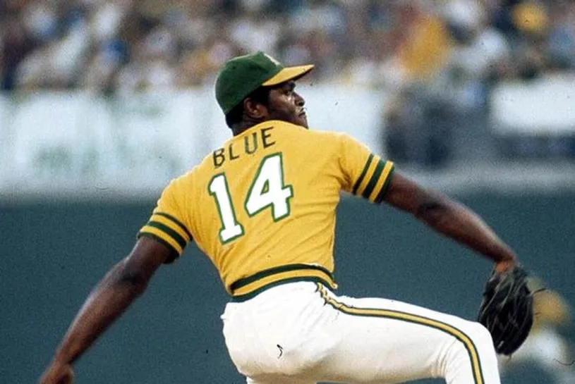 VIDA BLUE Oakland Athletics 1973 Majestic Throwback Baseball Jersey 