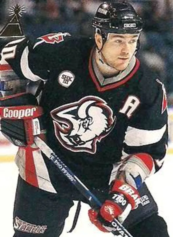 BRAD MAY Buffalo Sabres 1997 Away CCM Vintage NHL Throwback Jersey 