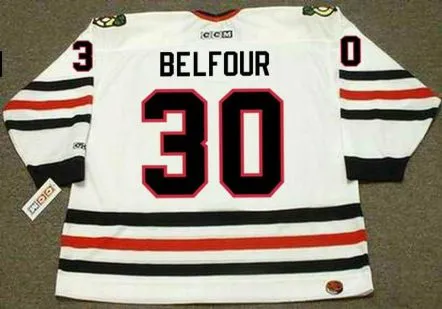 ED BELFOUR Chicago Blackhawks 1994 CCM Throwback Home NHL Hockey Jersey 
