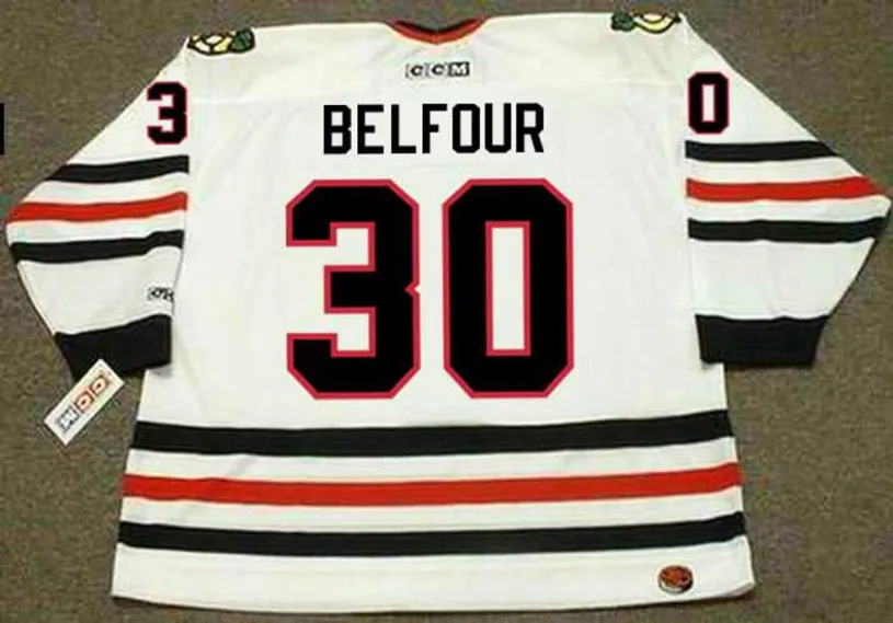 ED BELFOUR Chicago Blackhawks 1994 CCM Throwback Home NHL Hockey Jersey 