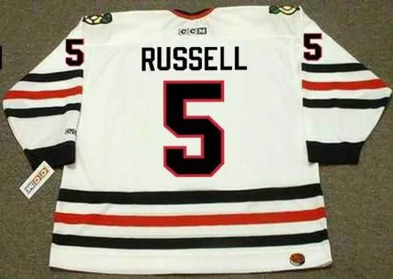 PHIL RUSSELL Chicago Blackhawks 1977 CCM Throwback Home NHL Hockey Jersey 