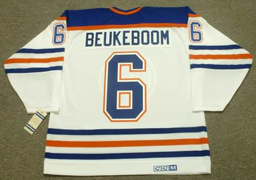 JEFF BEUKEBOOM Edmonton Oilers 1987 CCM Vintage Throwback Home NHL Jersey 