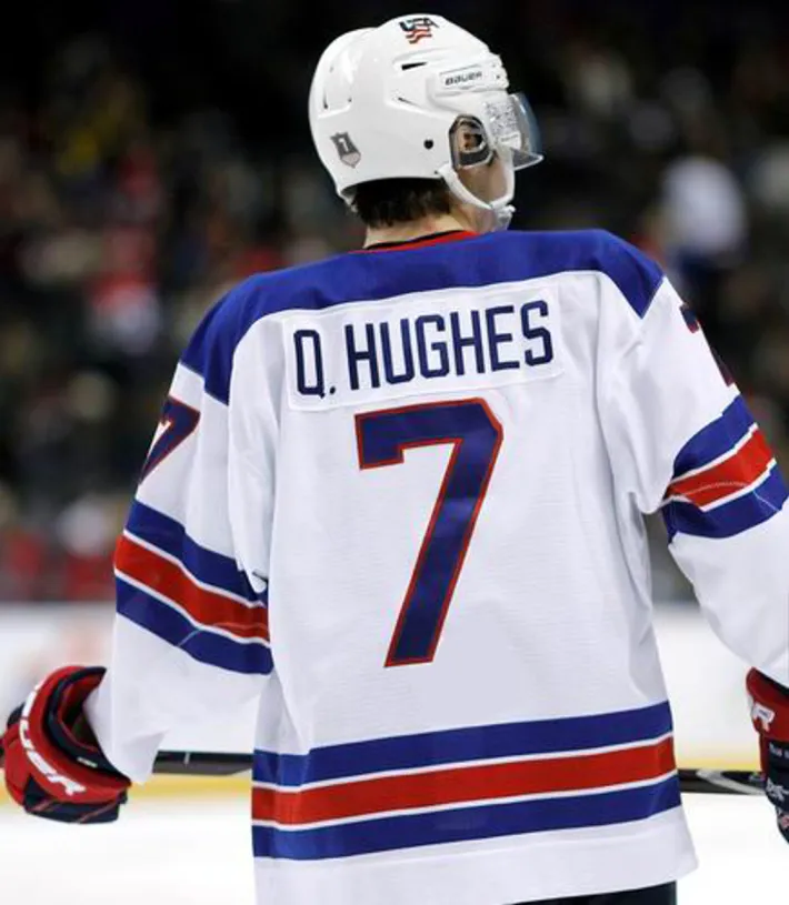QUINN HUGHES 2019 USA Nike Throwback Hockey Jersey 