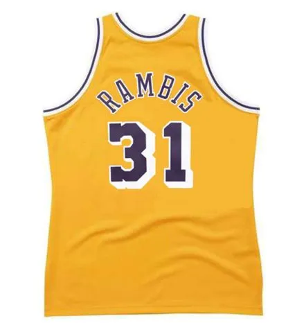 KURT RAMBIS Los Angeles Lakers 1987 Home Throwback NBA Basketball Jersey 