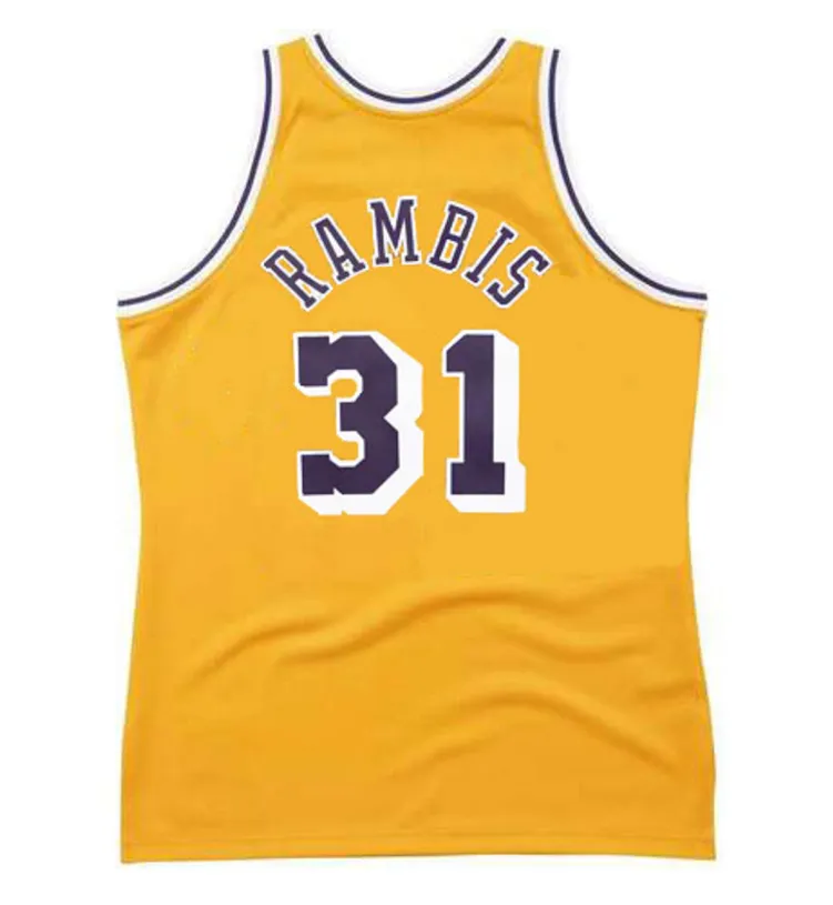 KURT RAMBIS Los Angeles Lakers 1987 Home Throwback NBA Basketball Jersey 