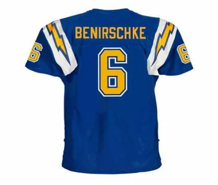 ROLF BENIRSCHKE San Diego Chargers 1982 Throwback NFL Football Jersey 